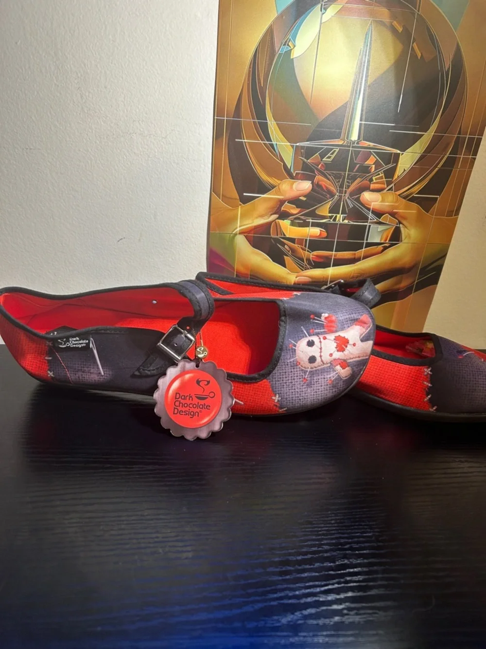 SALE✈️Dark Chocolate Design: Women’s Red & Black Character Mary Jane Flats~NWT’s - Picture 6 of 9